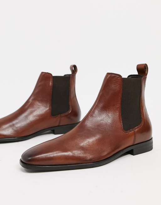 River Island square toe chelsea boot in brown | ASOS