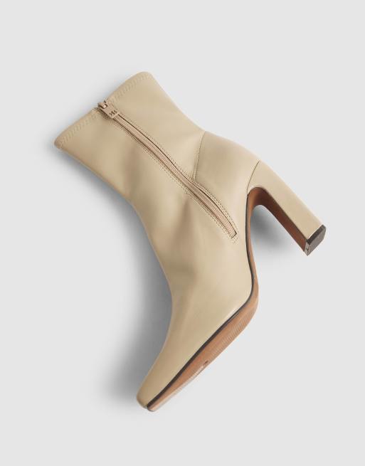 River Island Square toe heel stretch ankle boots in ecru , 4 of 4