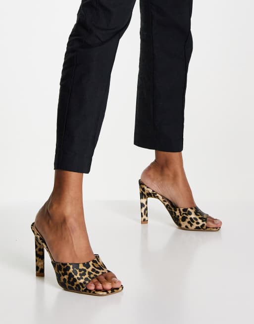 Leopard print heeled clearance mules