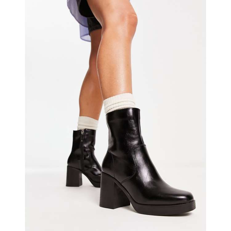 River Island square toe platform ankle boot in black ASOS