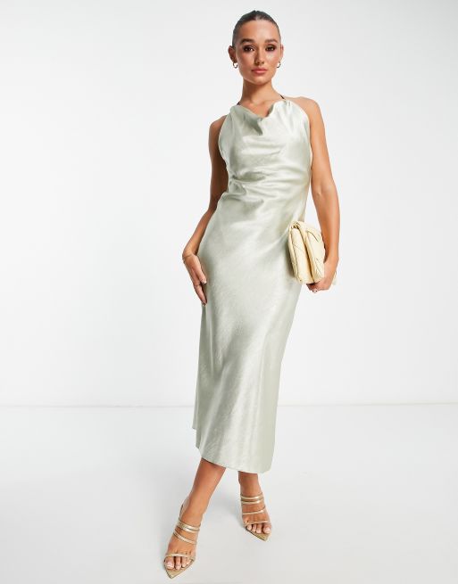 River Island – Srebrna sukienka maxi z drapowanym dekoltem, 4 z 4
