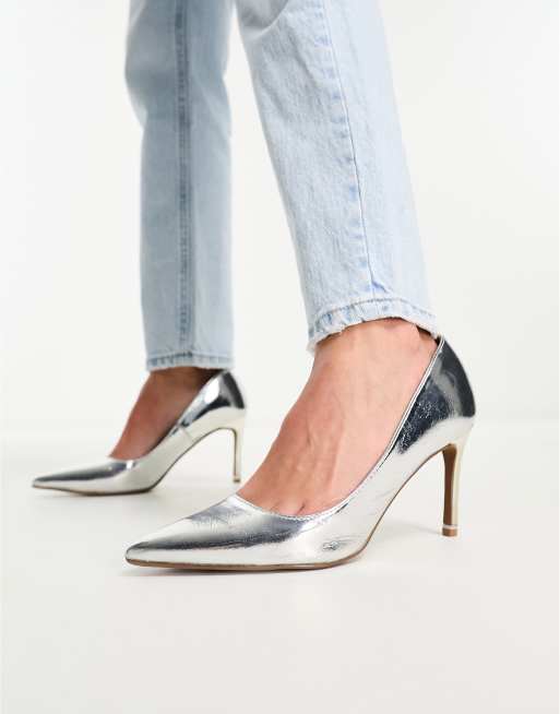 River Island – Srebrne czółenka na obcasie 