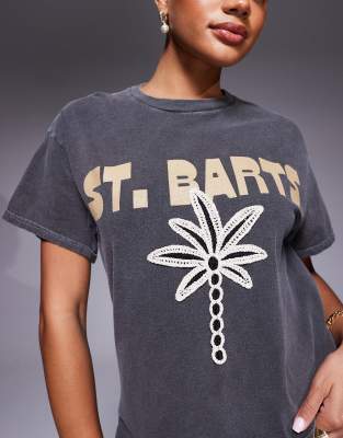 River Island St Barts Crochet Palm T-shirt In Gray