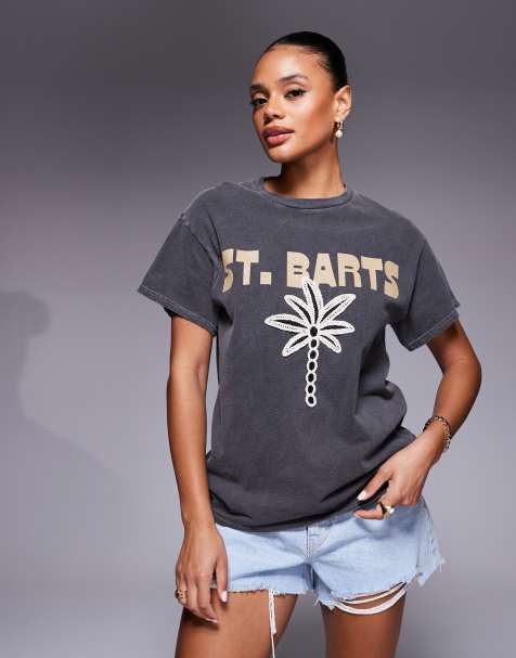 River Island St Barts crochet palm t-shirt in dark grey - view 1