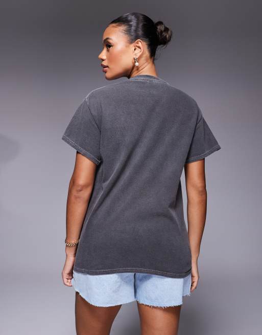 River Island St. Barts crochet palm t-shirt in dark grey, 4 of 4