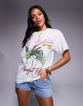 [River Island] River Island St. Lucia palm tree boyfriend t-shirt in grey M GREY - MARL