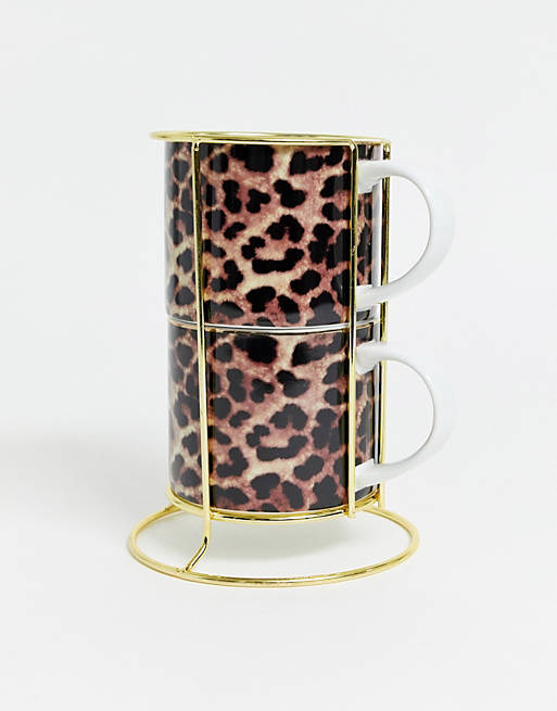River Island stacking mugs in leopard print