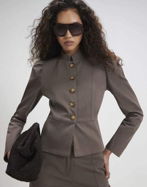 River Island Stand up collar drummer jacket in beige - view 1