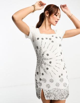 River Island star sequin mini dress in white - ASOS Price Checker