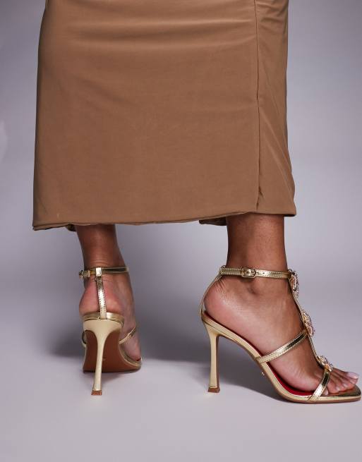 River Island starfish detail heeled sandal in gold, 2 of 4