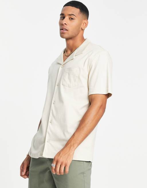 River Island – Stenfärgad jerseyskjorta med korta ärmar