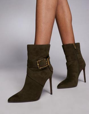 River Island - Stiefel aus khaki Wildlederimitat mit Absatz-Grün