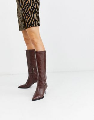 tan croc knee high boots