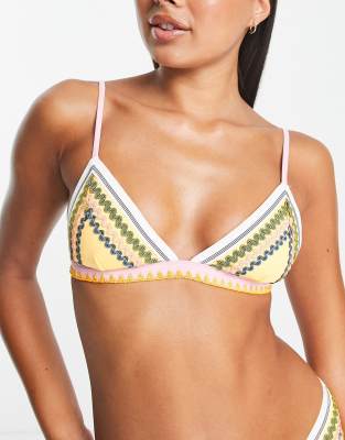 River Island Stitch Detail Bikini Top In Orange