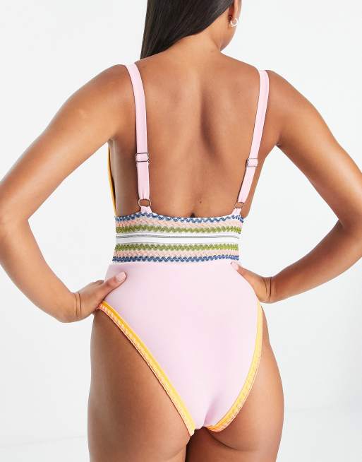 River Island stitch detail swimsuit in light purple