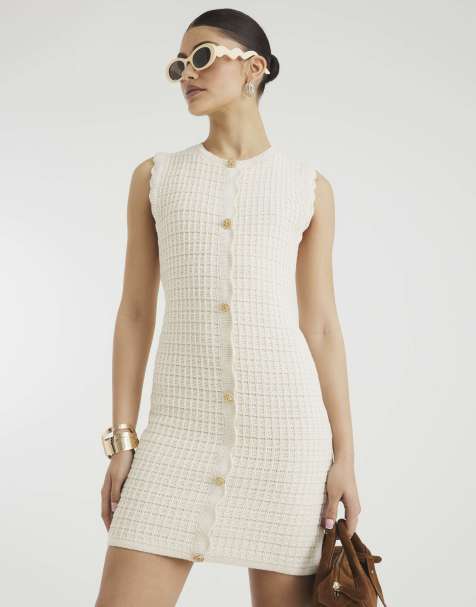 River Island Stitch knit mini dress in cream - view 1