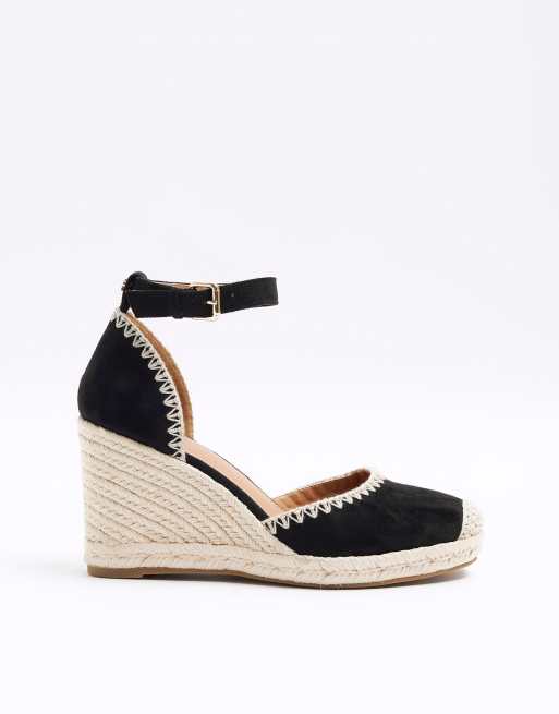 River Island Stitch wedge espadrille sandals in black ASOS