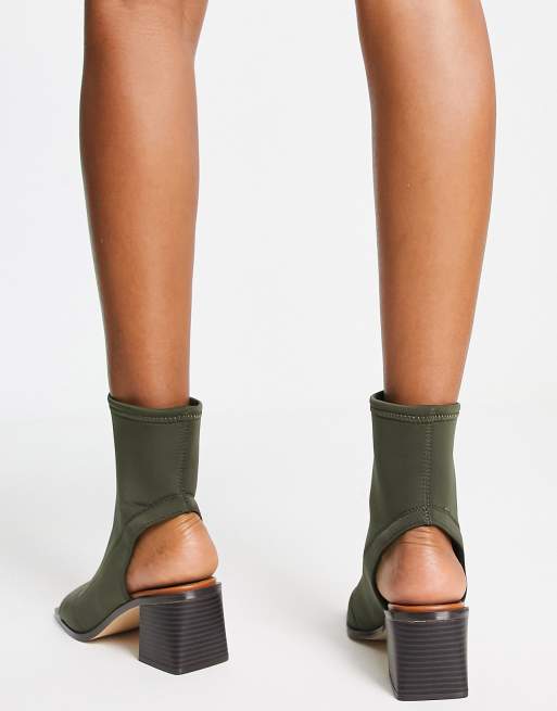 River Island - Stivaletti a calza kaki modello aperto con tacco, 2 di 4