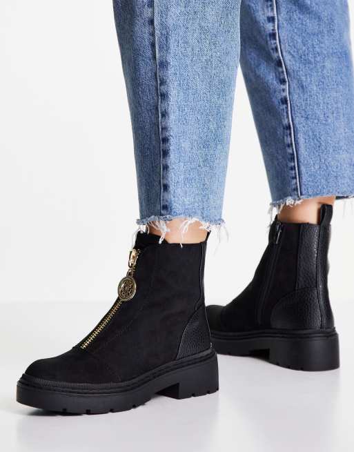 River Island Stivaletti neri con suola spessa e zip sul davanti ASOS