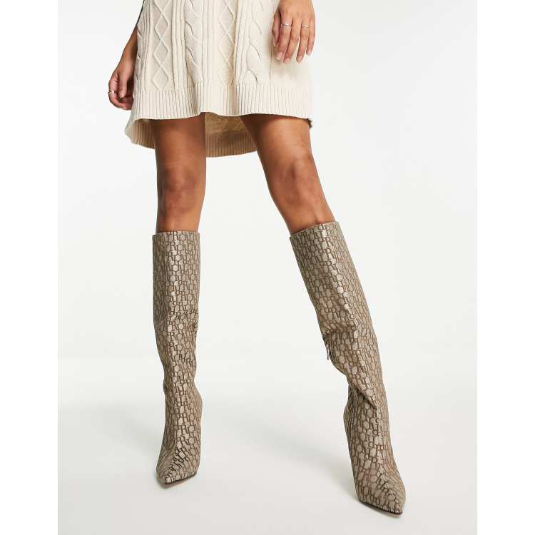 River Island Stivali alti beige jacquard ASOS
