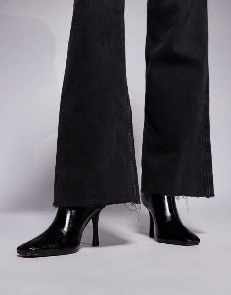 River Island - Stivali minimal taglio obliquo neri con tacco - view 1