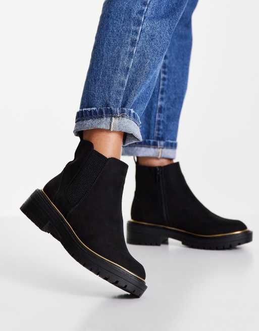 River Island - Stivali neri in camoscio sintetico con suola spessa, 4 di 4