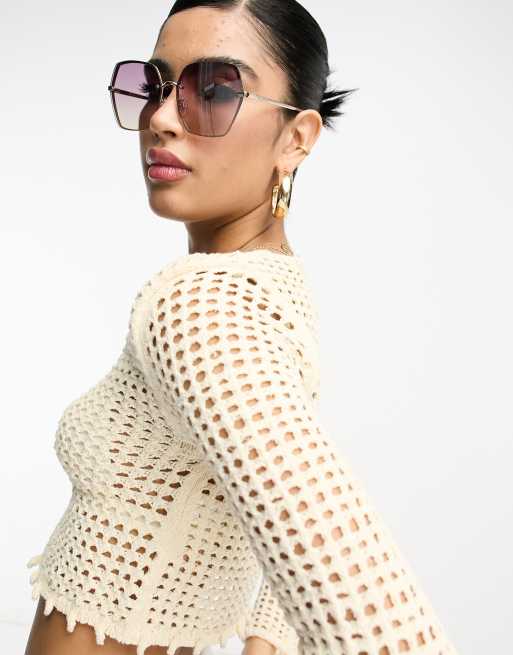 River Island - Store uindfattede solbriller i guldfarve