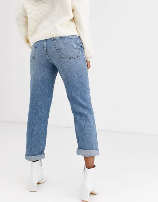 River Island - Stormi - Ødelagte mom-jeans i mellemblå autentisk vask, 2 af 4