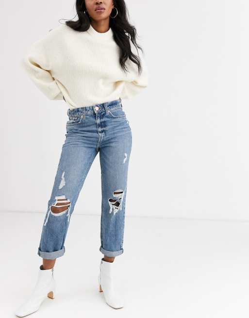River Island - Stormi - Ødelagte mom-jeans i mellemblå autentisk vask, 4 af 4