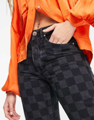 black checkerboard jeans