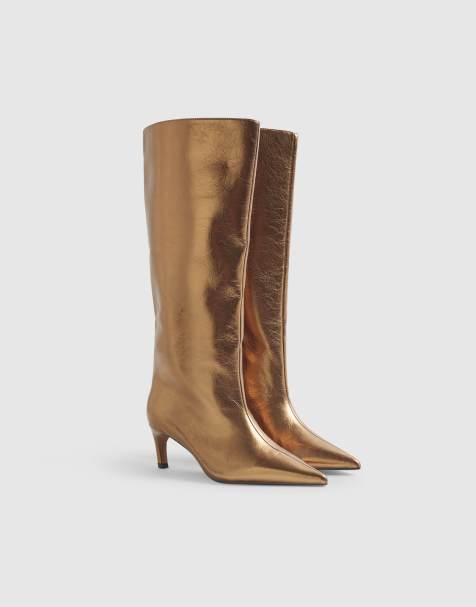 River Island Straight high leg boots in bronze - view 1