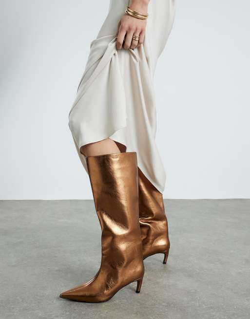 River Island Straight high leg boots in bronze ASOS