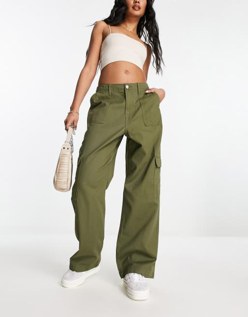 River Island straight leg cargo trousers in khaki | ASOS