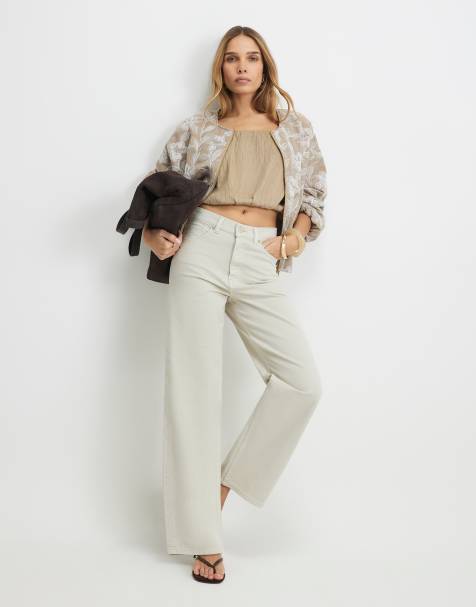 River Island Straight leg cropped jeans in cream - view 1