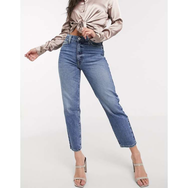 Blue High Waisted Slim Straight Jeans