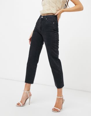 River Island High Waisted Straight Cut Peg Jeans In Washed Black In