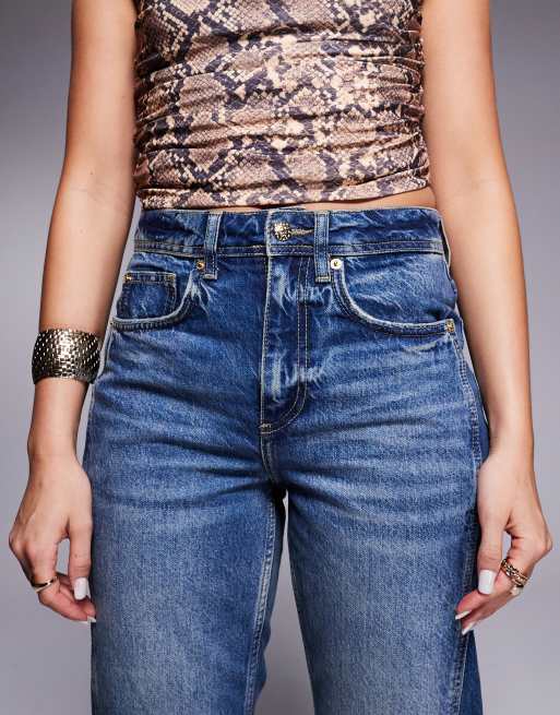 River Island straight leg jeans with cuffs in darkwash blue, 5 of 5