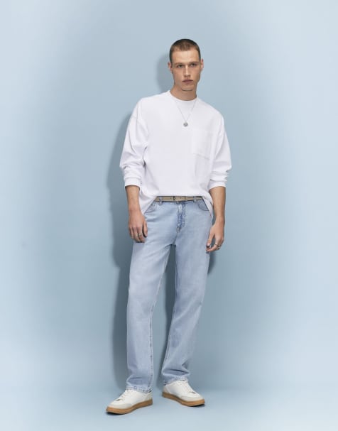 River Island Straight leg linen blend jeans in denim - light - view 1