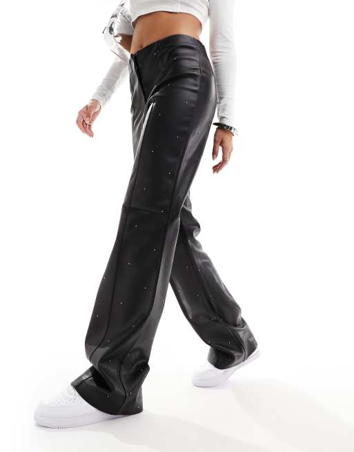 River Island straight leg PU pants with studded detail in black, 4 of 5