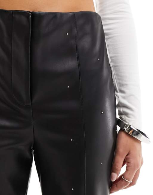River Island straight leg PU pants with studded detail in black, 5 of 5