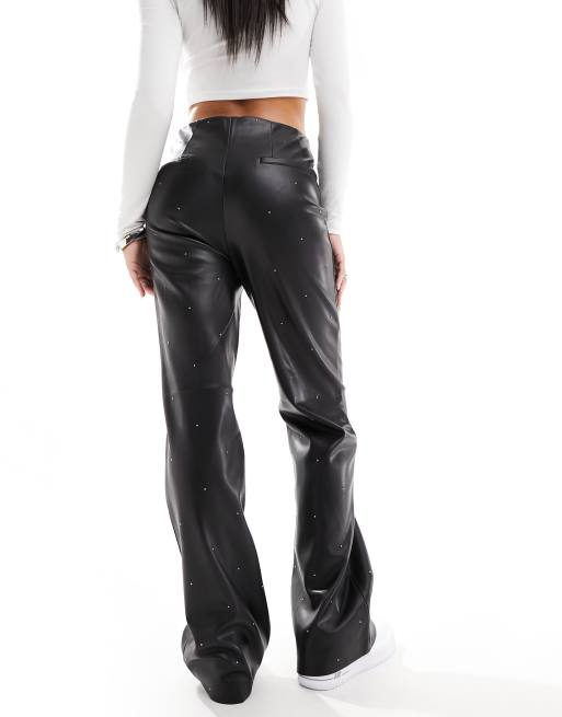 River Island straight leg PU trouser with studded detail in black, 3 of 5