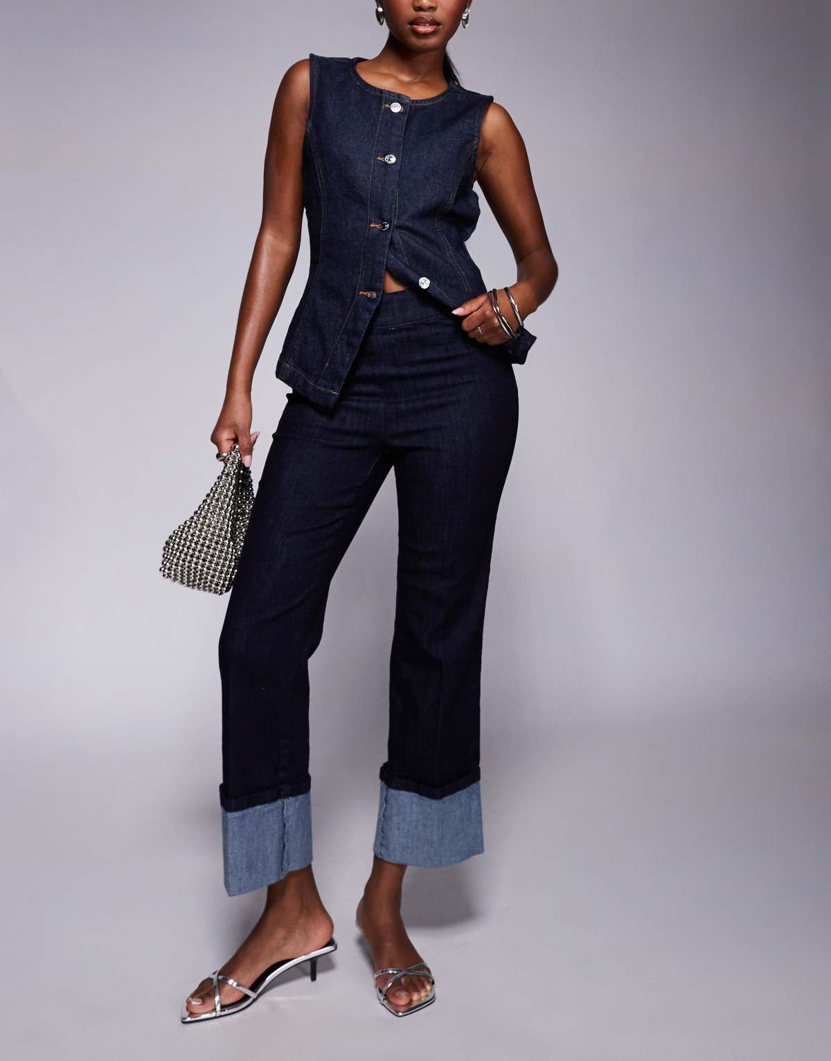 River island straight leg turn up jeans in blue
