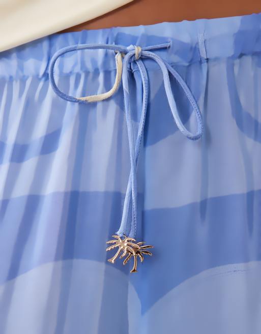 River Island – Strandhose in Blau mit La-Mer-Palmenprint, 3 von 5