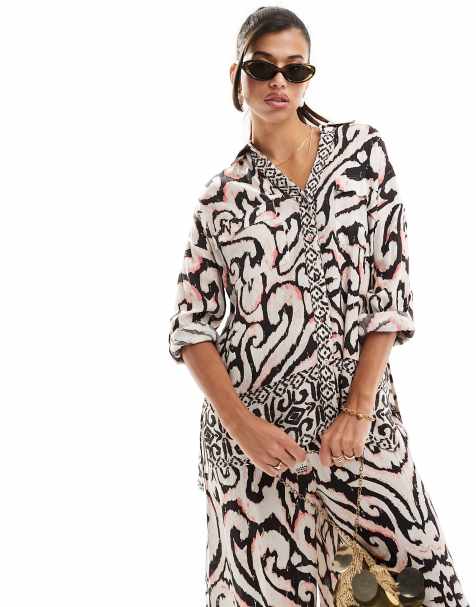 River Island - Strandoverhemd met print in crème, deel van co-ord set - view 1