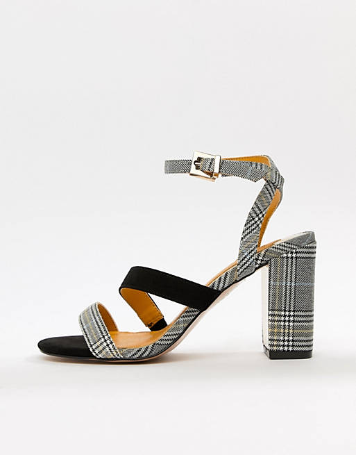 River Island strap detail heeled sandals in check