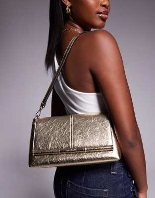 River Island Strap Front Shoulder Clutch In Gold