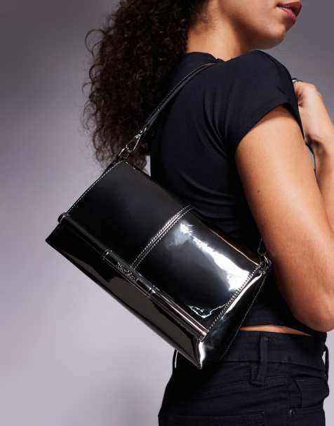 River Island strap front shoulder clutch in silver - view 1