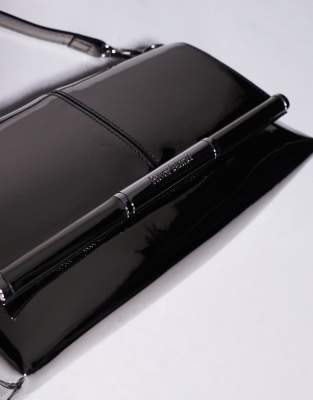 River Island Strap Front Shoulder Clutch In Silver