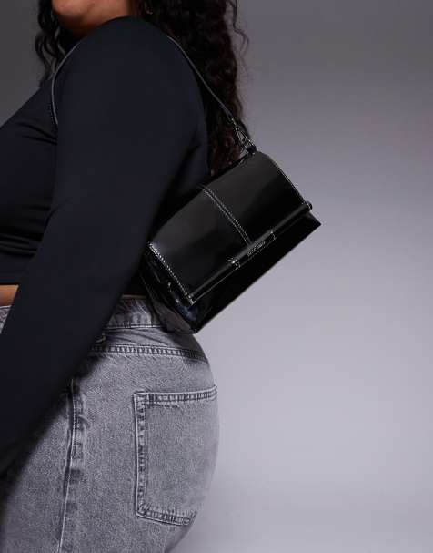 River Island strap front shoulder clutch purse in silver - view 1