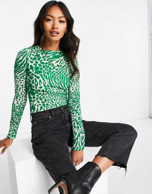 Green leopard outlet top